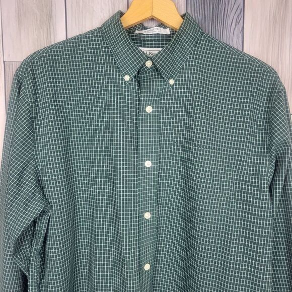 LL Bean Green White Checkered Long Sleeve Button Down Shirt Wrinkle Free Medium - Picture 5 of 5